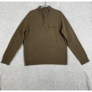 J.Crew Lambswool Knit Henley Sweater Mens L Brown Preppy Grandpa Cabincore